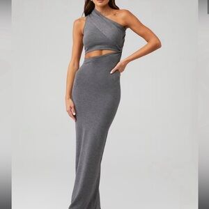 Ronny Kobo Collection Gray Ribbed One-Shoulder Sheath Dress